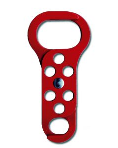 Steel lockout hasp Red, scissor action 45x32mm&19mm dia jaws