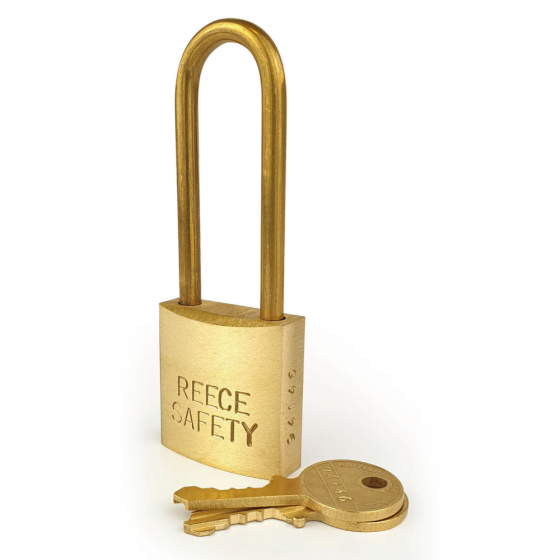 Brass 32mm body Safety Padlock-Keyed to Differ-Long