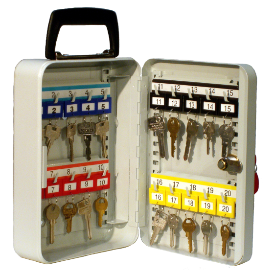 Mobile Key Cabinet with handle for 20 keys with a keyed lock