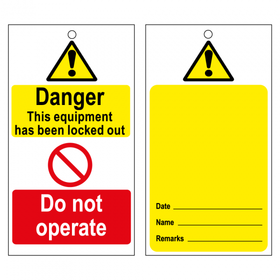 TLOT1 Disposable Lockout Tags - Yellow Caution Blank Reverse