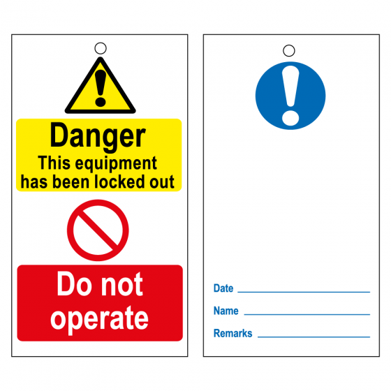 RLOT3 Disposable Lockout Tags - Reverse blue WARNING symbol