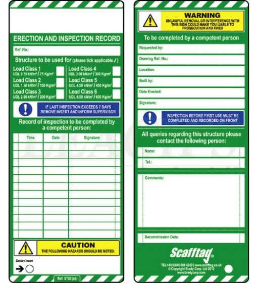  Standard Inspection Inserts - Scafftag - Pack of 50