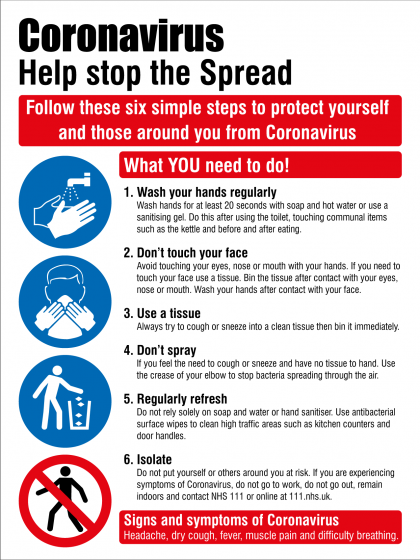 COVID19 Coronavirus Stop the spread sign