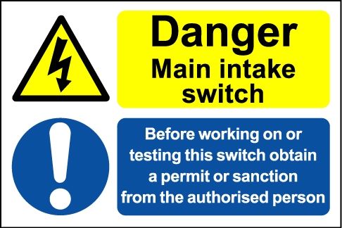  Hazard Warning Sign Danger Main intake switch before working on