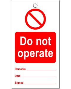 Lockout tags 110x50mm Do not operate. Pack of 10 