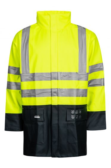 High Viz Arc Flash Yellow and Navy Waterproof Jacket 21.1cal/cm2