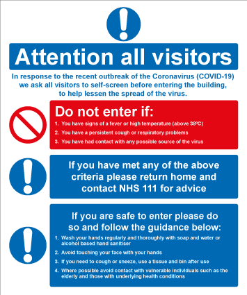 COVID19 Coronavirus Visitors sign